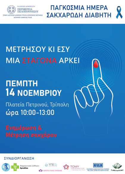 Δράση "ΜΕΤΡΗΣΟΥ ΚΑΙ ΕΣΥ, ΜΙΑ ΣΤΑΓΟΝΑ ΑΡΚΕΙ" για την Παγκόσμια Ημέρα Σακχαρώδη Διαβήτη στην...
