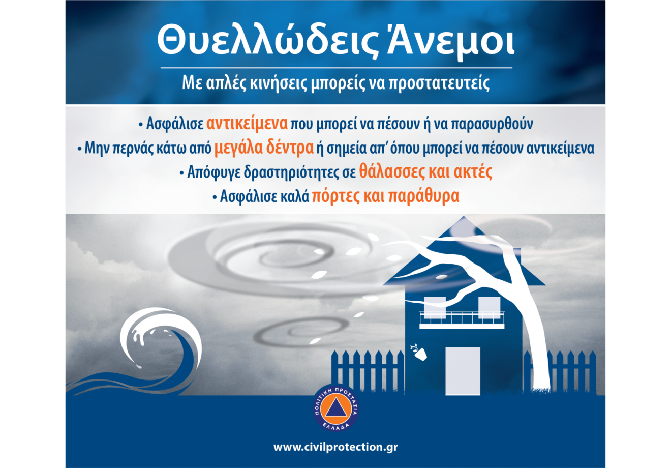 Οδηγίες προστασίας για θυελλώδεις ανέμους